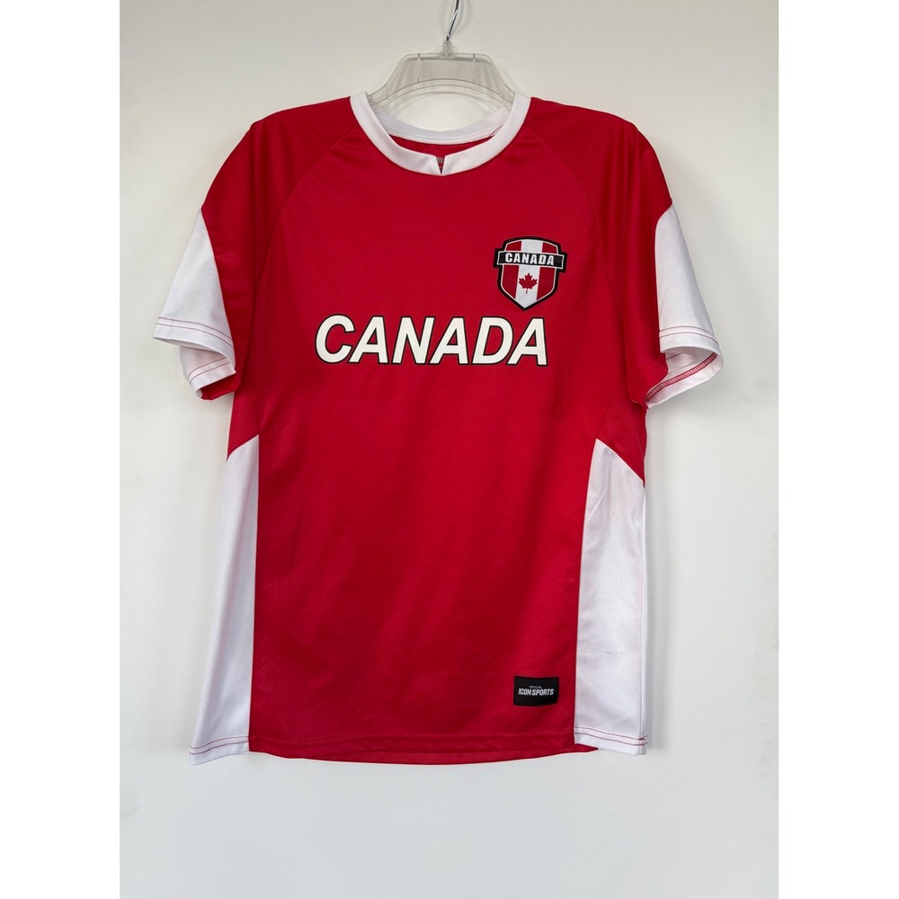 Icon Sports Canada Soccer Jersey T-Shirt Red White Adult Medium Stitched‎ Crest